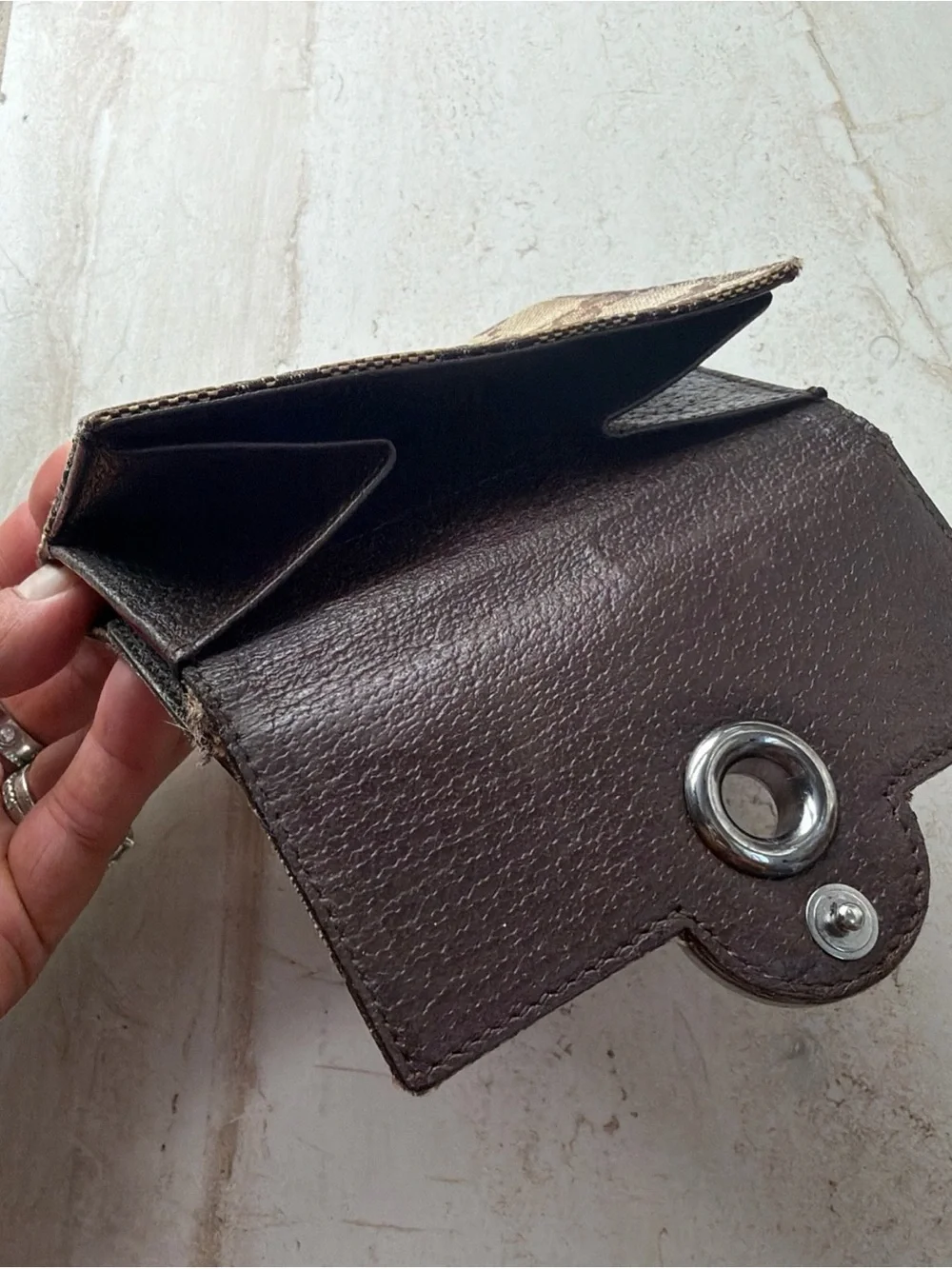 Gucci Brown & Beige Monogram Canvas Snap Card Holder